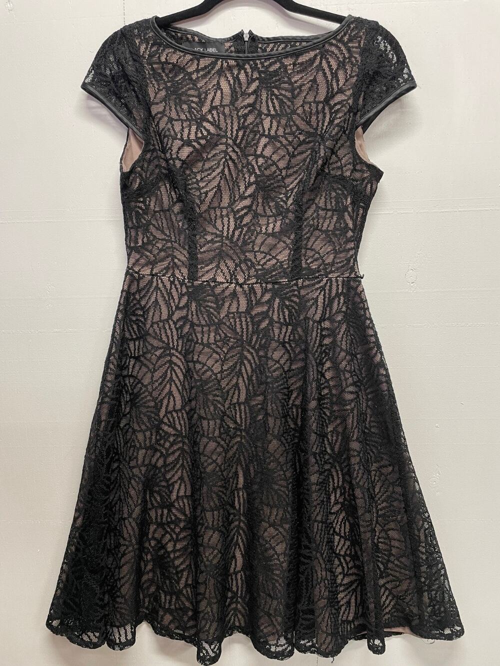 Black Label by Evan-Picone Dress Women's Size 8 Black Lace Over Taupe Lining
